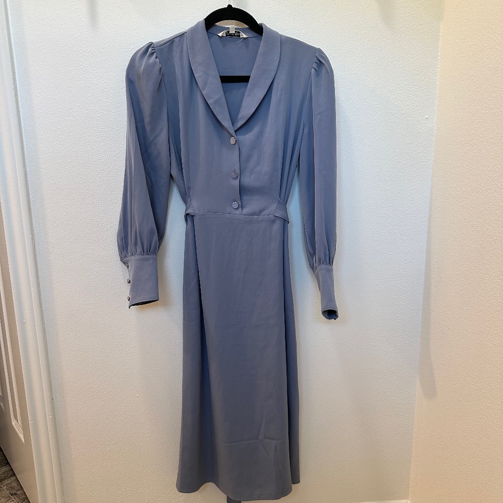 Simple Retro Blue MIDI Dress